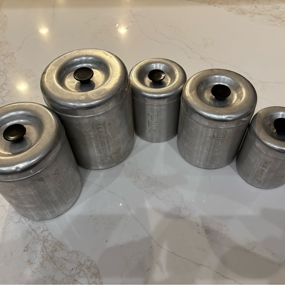 Vintage mid century brushed aluminum Canister Set